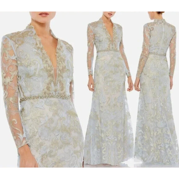 Mac Duggal Dresses & Skirts - Mac Duggal Blue and Gold Maxi Dress